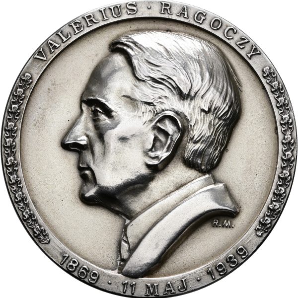Valerius Ragoczys 70 års fødselsdag, 1939, af Richard Magnussen, Ag, 54 mm, 96,57 g, kv. 01, i original æske af A. Dragsted.