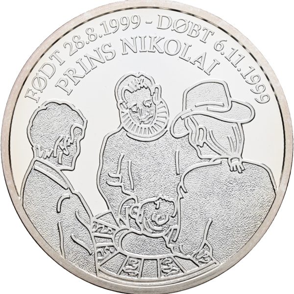 Margrethe II, erindringsmedalje, Prins Nikolai, 1999, Ag, 33 mm, 15 g, kv. Proof – i kapsel og med certifikat.
