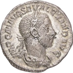 Det Romerske Kejserdømme, Severus Alexander, 222–235, Denar, P M TR P VI COS II P P, RIC 64, 3,39 g, 1+.