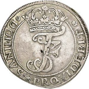 Frederik III, Mysteriekrone, 4 mark / krone 1667, H 113A, M67-2, kv. 1+, (samtidig forfalskning fra Nordtyskland), ex. BR 897/1119