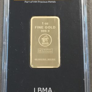 Guldbarre, 1 Oz / 31,1 g, Au (999.9/1000), Heimerle + Meule, kv. Proof - i original holder.
