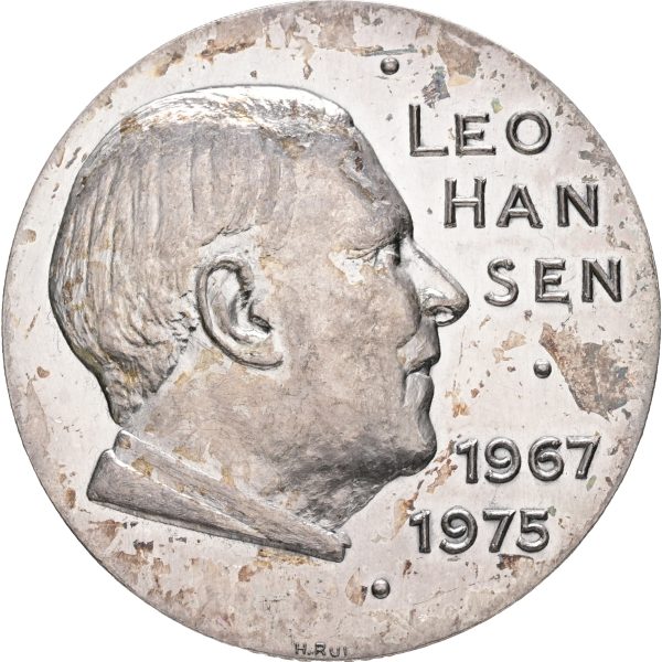 Leo Hansen, formand i Dansk Numismatisk Forening 1967-1975, af Halfdan Rui, Ag (925/1000), 40 mm, 24,45 g, kv. 01