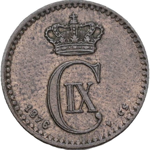 Christian IX, 1 øre 1876, H 19A, Sieg 1.1, kv. 1+
