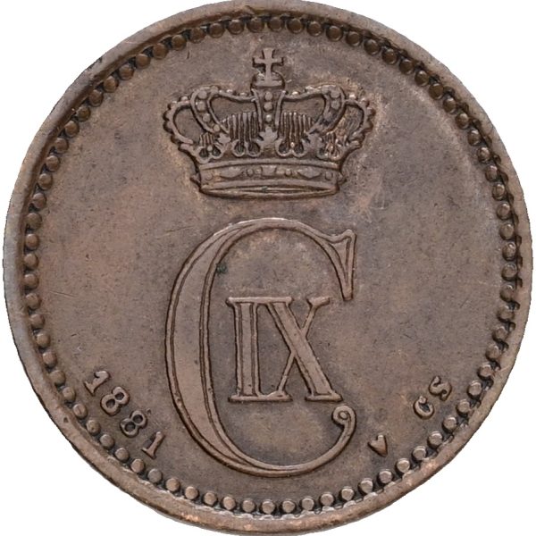 Christian IX, 1 øre 1881, H 19A, Sieg 1.1, kv. 1+, lidt ir og ridser på randen.