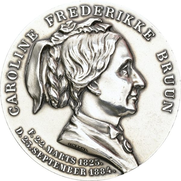Caroline Frederikke Bruun, 1825-1884, af Lindahl, Ag, 51 mm, 68,30 g, kv. 01, let renset.