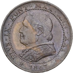 Italy, Papal States, Pius IX (1846-1878), 1 Soldo / 5 Centesimi 1867, KM 1372, EF