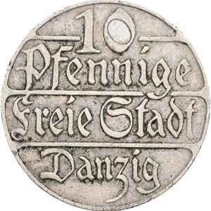 Poland, Danzig, 10 Pfennig 1923, KM 143, VF, scratches.
