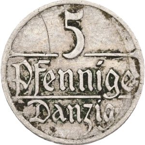 Poland, Danzig, 5 Pfennig 1923, KM 142, VF, deposits, scratches.