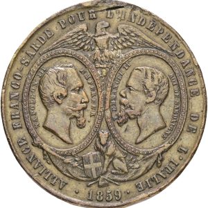 France, Entry of the Allied troops into Milan, 1859, Ae, 27 mm, 7.31 g, VF, removed loop.