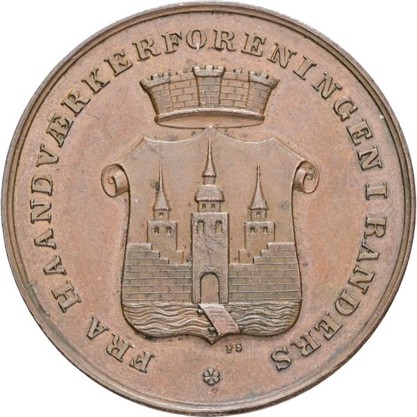 Christian IX, Håndværkerforeningen i Randers, u. år (1876), af Schmahlfeld og Conradsen, Bergsøe 611, Ae, 38 mm, 22,95 g, kv. 01, ks.