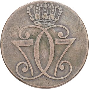 Christian VII, skilling 1771, København, Sieg 2.1, H 37, kv. 1+-1 - flere af bogstaverne er tilsyneladende dobbeltpunslet.