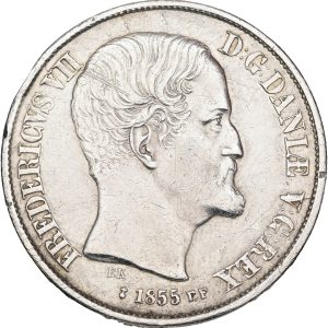Frederik VII, rigsdaler 1855 FF, H 8B, Sieg 13.2, kv. 1+, renset, ks.