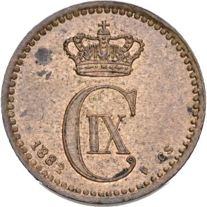 Christian IX, 1 øre 1882, Sieg 1.1, H 19A, kv. 0-01, små pletter.