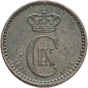 Christian IX, 1 øre 1886, Sieg 1.1, H 19A, kv. 1+-1, korr.