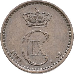 Christian IX, 1 øre 1892, Sieg 1.1, H 19A, kv. 1+