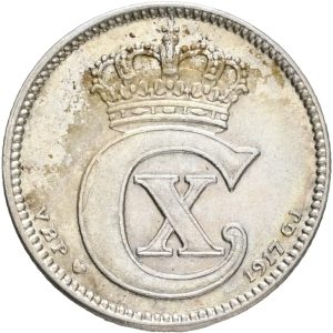 Christian X, 25 øre 1917, Sieg 3.1, H 10A, kv. 1+