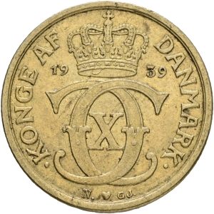Christian X, 1/2 krone 1939, Sieg 1.2, H 22B, kv. 1+