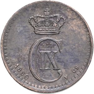 Christian IX, 1 øre 1880, Sieg 1.1, H 19A, kv. 1+, plet.