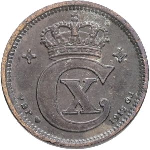 Christian X, 1 øre 1917, Sieg 3.1, H 18A, kv. 1+, korr.