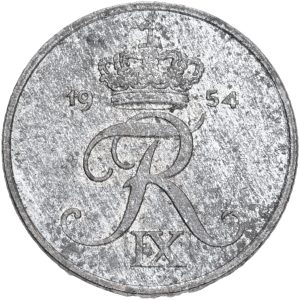 Frederik IX, 1 øre 1954, Sieg 6.1, H 14A, kv. 0-01