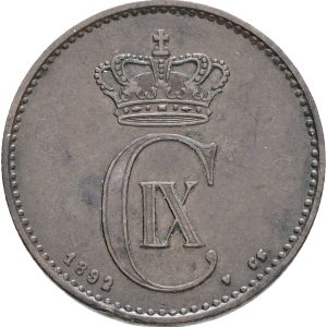Christian IX, 2 øre 1892, Sieg 1.1, H 18A, kv. 1+, ks., korr.