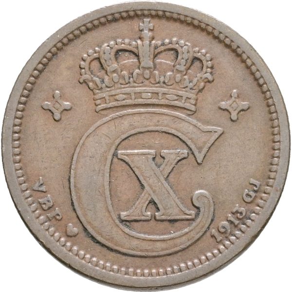 Christian X, 2 øre 1913, Sieg 3.1, H 16A, kv. 1+-1