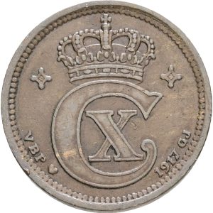 Christian X, 2 øre 1917, Sieg 3.1, H 16A, kv. 1+-1