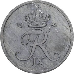 Frederik IX, 2 øre 1952, Sieg 6.1, H 13A, kv. 01, pletter.