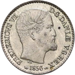 Frederik VII, 4 skilling 1856, Sieg 10.2, H 11B, kv. 0-01, pletter.