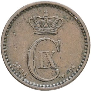 Christian IX, 1 øre 1888, Sieg 1.1, H 19A, kv. 1+-1, pletter.