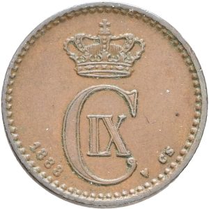 Christian IX, 1 øre 1888, Sieg 1.1, H 19A, kv. 1+