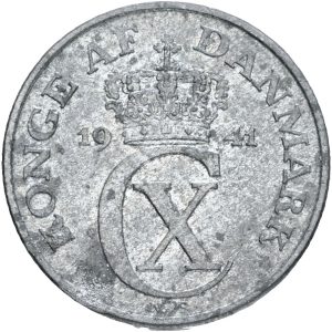 Christian X, 1 øre 1941, Seg 5.1, H 35, kv. 01, pletter.