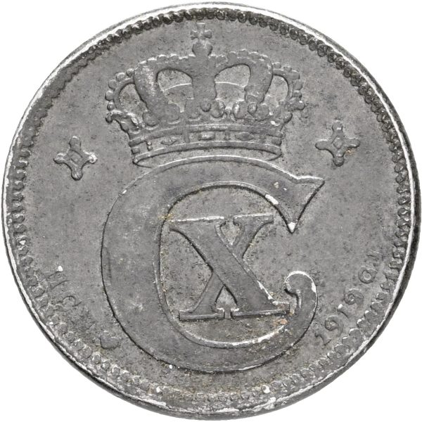 Christian X, 2 øre 1919, Sieg 3.3, H 17B, kv. 1+-1, fladpræg i kronen, små pletter.