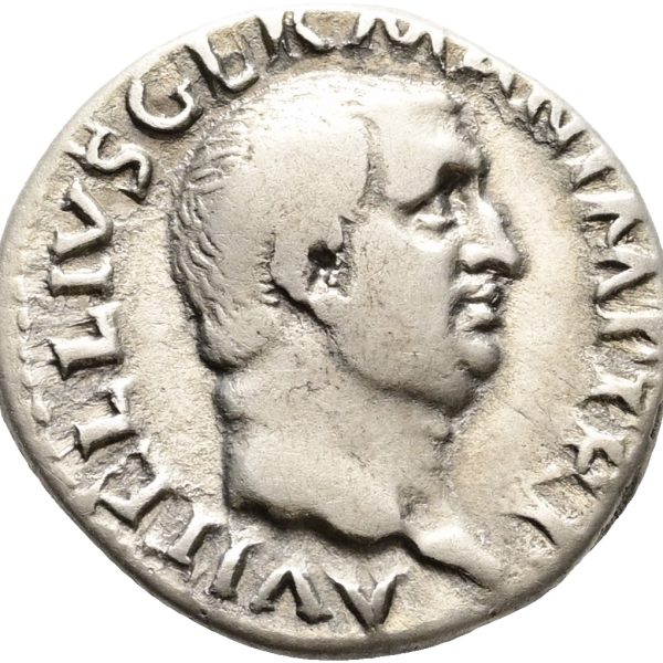 Det Romerske Kejserdømme, Vitellius, 69, Denar, Rom, XV VIR SACR FAC, RIC 86var, 3,23 g, kv. 1+/1+-1.  Ualmindelig