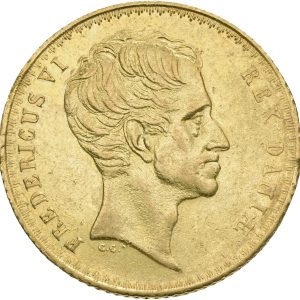 Frederik VI, 2 Frederik d'or 1837 FF, Altona, H 5A, S 1, F 288, kv. 1+, let bearb. på rand.