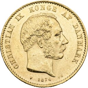 Christian IX, 20 kroner 1874, H 8A, F 295, Sieg 1.1, kv. 01, mange små skrammer.