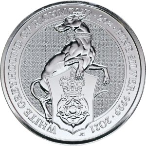 Great Britain, 5 Pounds 2021, Greyhound, 2 Oz Ag (999/1000), cf. KM 2041, Proof in capsule