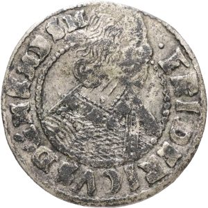 Slesvig-Holstein-Gottorp, Frederik III (1616-1659), 1/16 Thaler 1649, Sieg 7.8, Lange 347, kv. 1+-1, lille bøj
