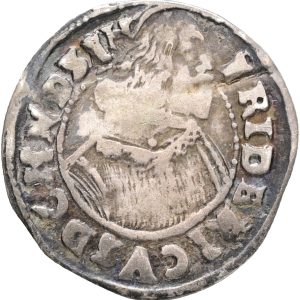 Slesvig-Holstein-Gottorp, Frederik III (1616-1659), 1/16 Thaler 16S1 (1651), Sieg 7.8, kv. 1, været bøjet