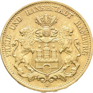 Germany, Hamburg, 20 Mark 1897 J, F 3777, EF-VF