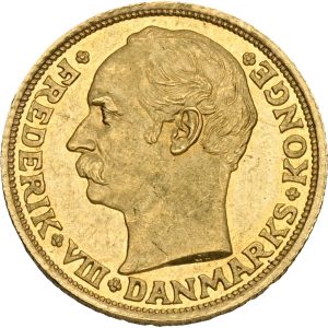 Frederik VIII, 10 kroner 1908, Sieg 2, H 2, F 298, kv. 0-01, medaljeprægskarakter.