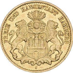 Germany, Hamburg, 10 Mark 1903 J, KM 608, F 3781, EF-VF