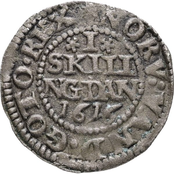 Christian IV, skilling 1616, H 80A, Sieg 21.2, kv 1+-1