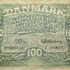 100 kroner 1956 o, nr 2718233, Riim / Hellerung, Sieg 126, Pick 39, kv. 1