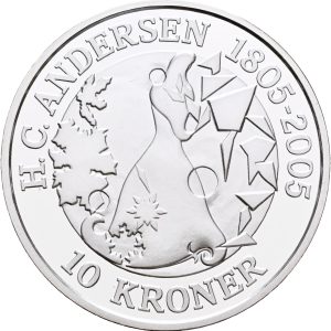Margrethe II, 10 kroner 2006, Snedronningen, H. C. Andersen 1805-2005, Ag, Sieg 11, kv. Proof, i original kapsel og æske med certifikat. Modelfoto.