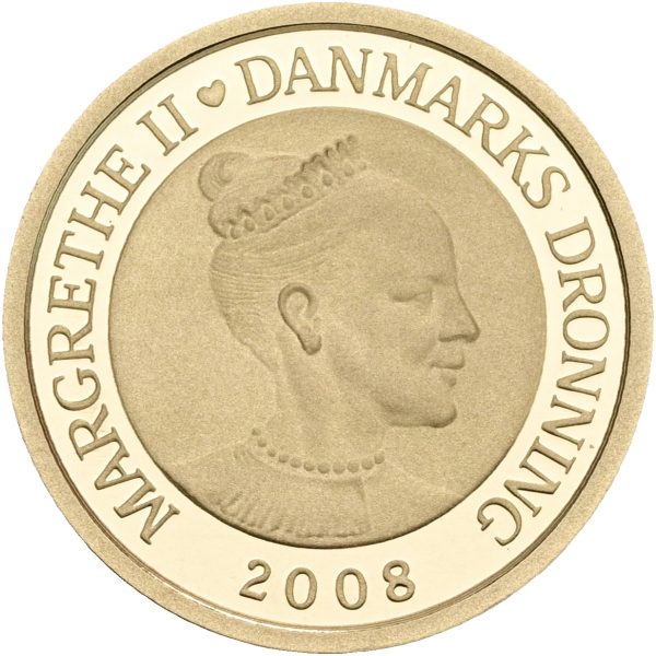 Margrethe II, „Sirius‟, 1000 kroner 2008, Au, 8,65 g 900/1000, Sieg 2B, Proof, i original kapsel og æske m. indlægsseddel.