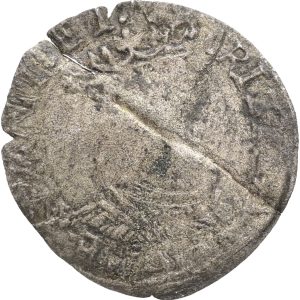 Christian III, Ribe, skilling 1536, G 109, Sieg 2, kv. 1-1-, ks, buklet, revne, korr.