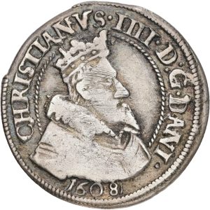 Christian IV, 8 skilling 1608, H 93A, Sieg 54.2, kv. 1+-1/1+, stempelfejl, bearbejdet rand.