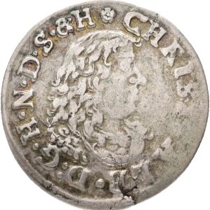 Tyskland, Slesvig-Hosltien-Gottorp, Christian Albrecht, 1/16 rigsdaler 1675, Sieg 3.5, kv. 1, blanketfejl, buklet.