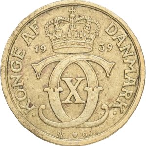 Christian X, 1/2 krone 1939, H 22B, Sieg 1.2, kv 1+